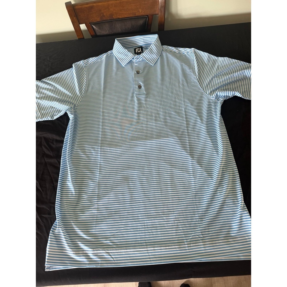 FootJoy Striped Performance Golf Polo Blue White Men's Medium